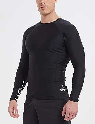 LAFROI Men's Long Sleeve UPF 50+ Baselayer Skins Performance Fit Compression Rash Guard-CLYYB Asym Black Size LG thumbnail 2