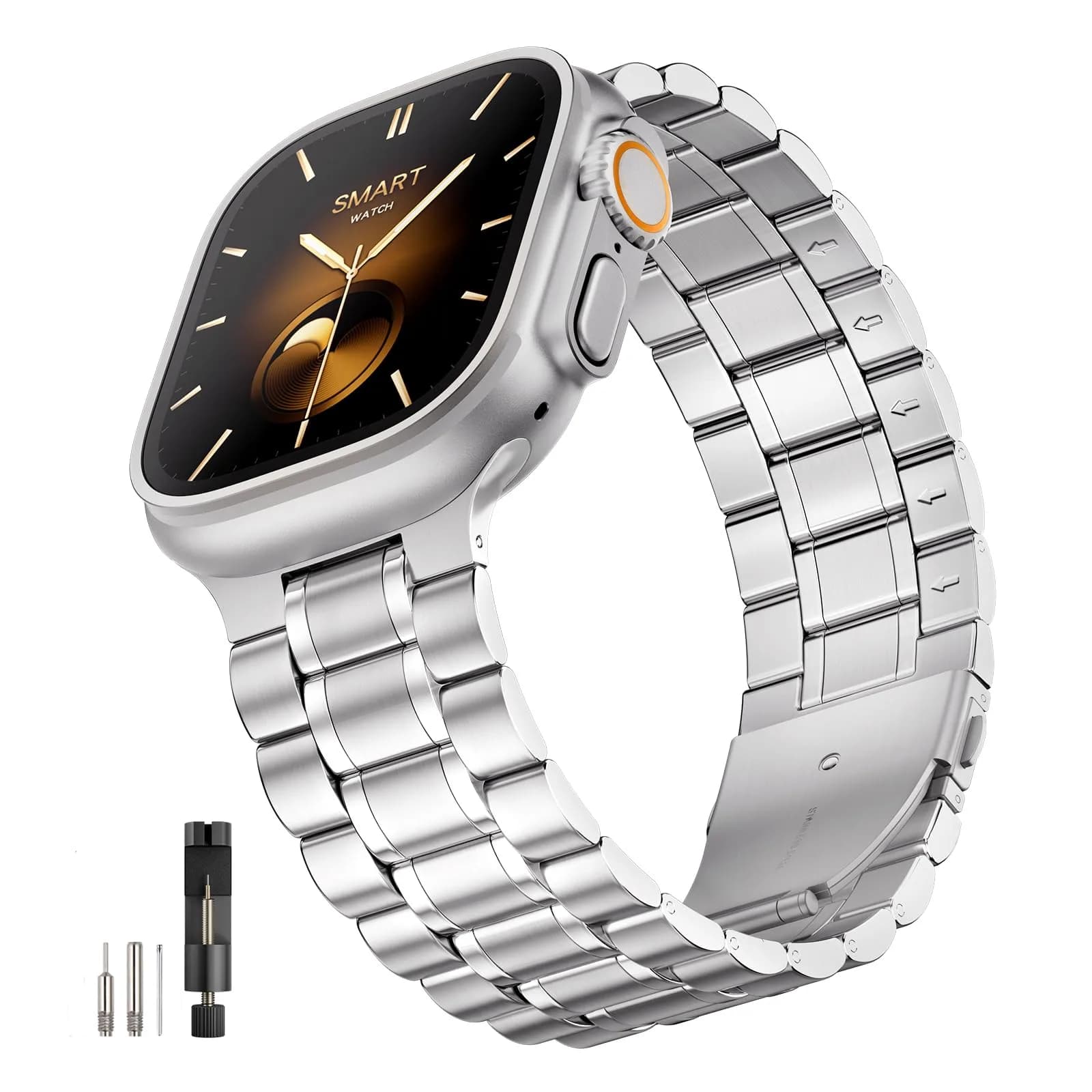 Bestig Stainless Steel Metal Band Compatible with Apple Watch Series 1-11, Ultra 3/2/1, SE 3/2/1 (42mm/44mm/45mm/46mm/49mm) | Adjustable Link Bracelet - main product image
