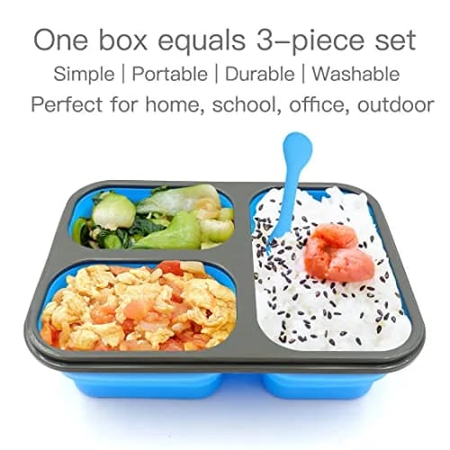 fancyfree Collapsible Silicone Benton Container, Leakproof Lunch Box with 3 Compartments, BPA Free Food Storage (Blue) | Space-Saving & Safe thumbnail 7