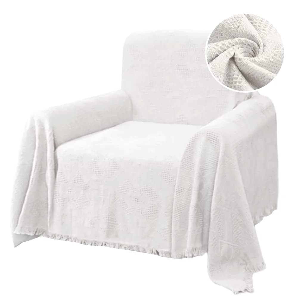 H.VERSAILTEX Cotton Sofa Cover Medium 180cm x 231cm (71" x 91") | Thick Woven Jacquard with Tassels - main product image