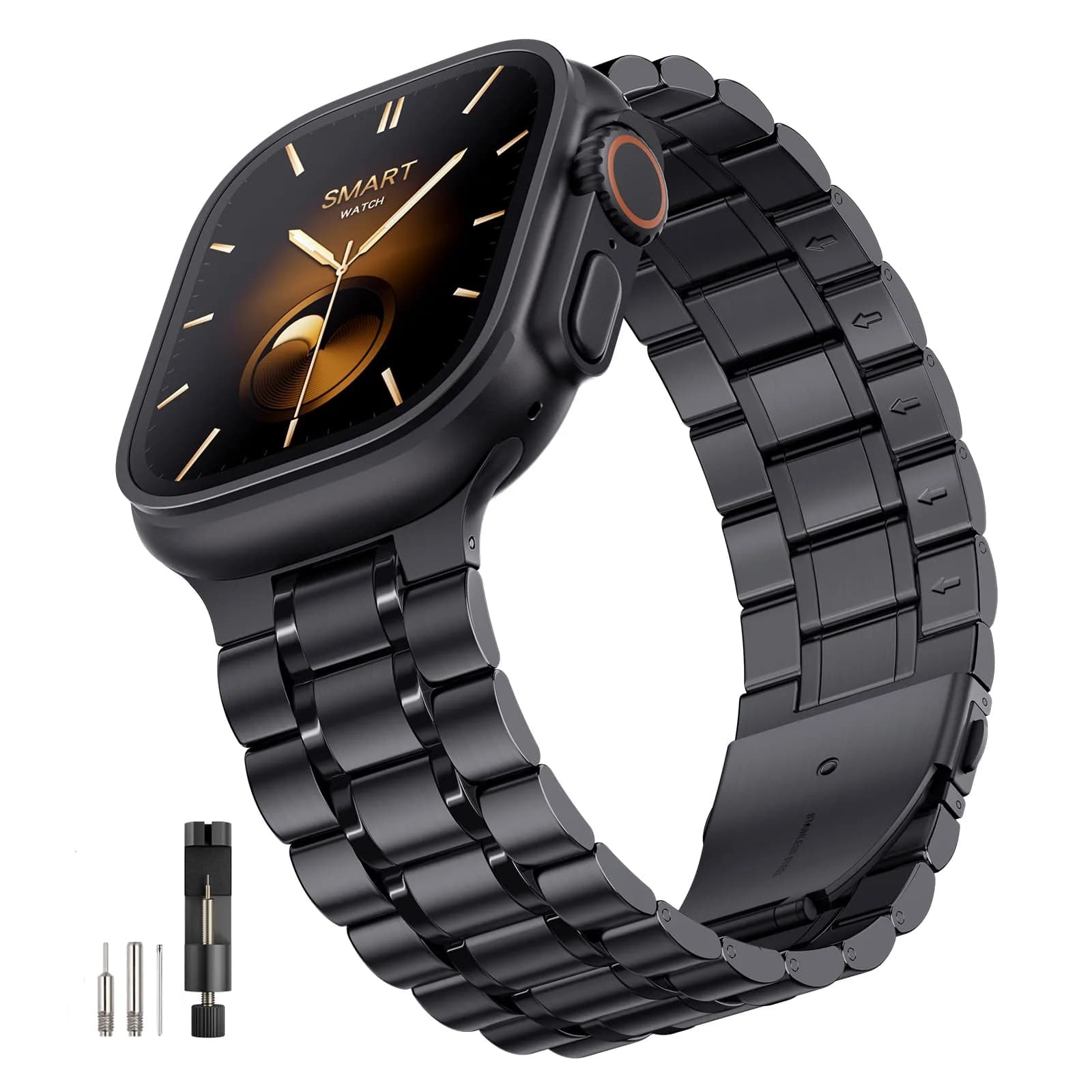 Bestig Stainless Steel Metal Band Compatible with Apple Watch Series 1-11, Ultra 3/2/1, SE 3/2/1 (42/44/45/46/49mm) | Adjustable Link Bracelet - main product image