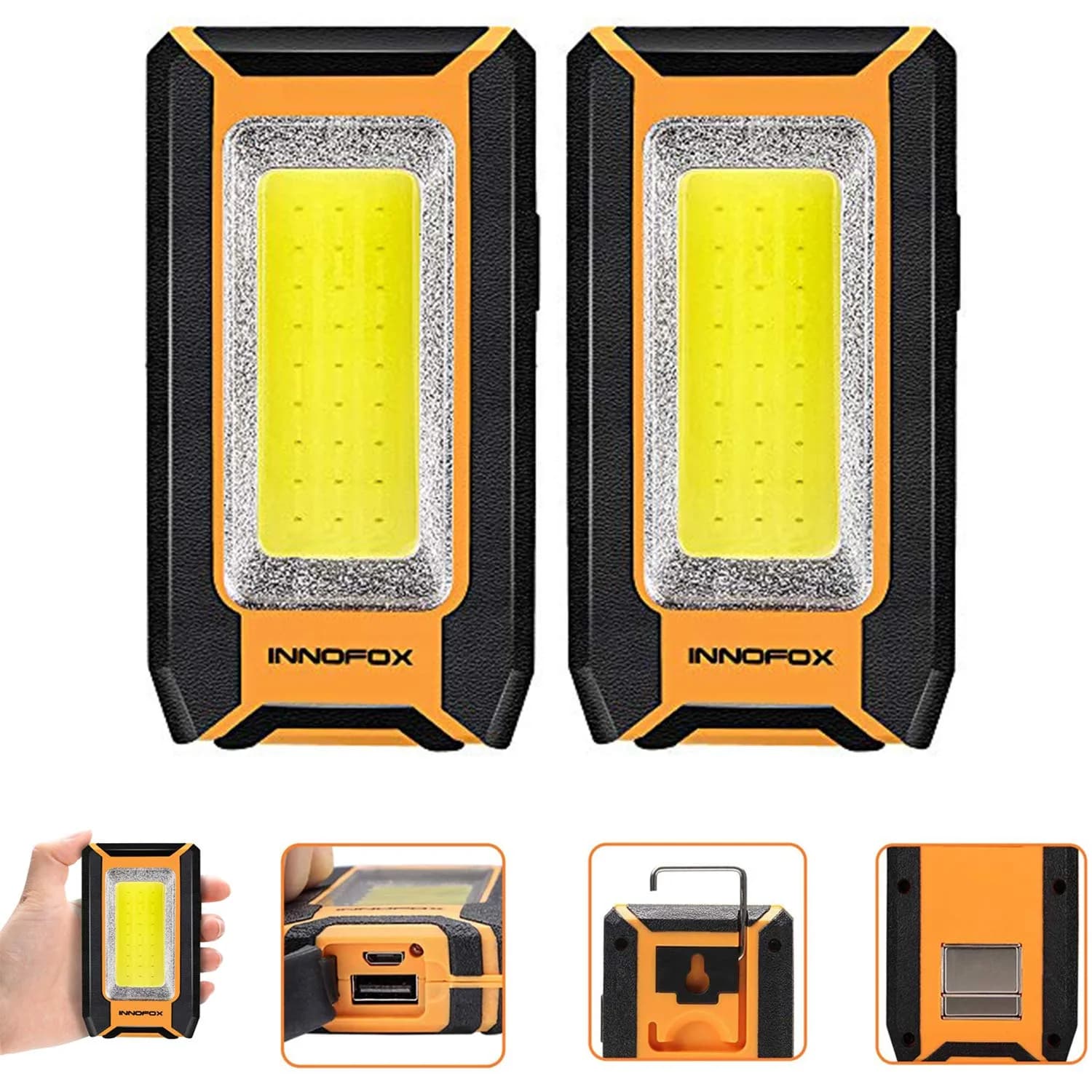 innofox 2-Pack LED Rechargeable Magnetic Work Light 1500 Lumens | Versatile & Durable, 3 Modes, USB Power Bank, Drop-Tested - main product image