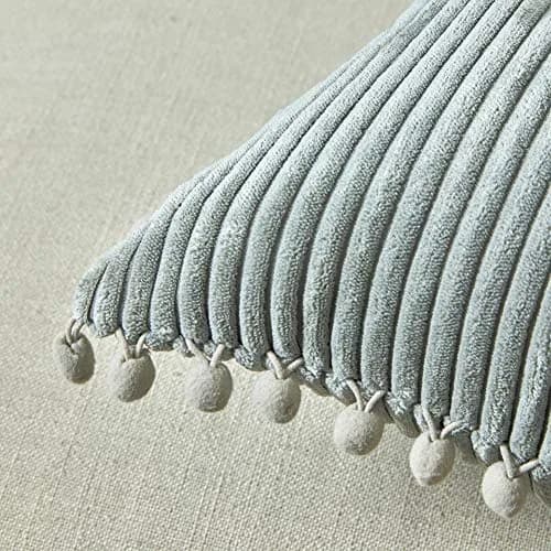Fancy Homi 18x18 Inch Grey Corduroy Decorative Pillow Cover Pack of 2 | Farmhouse Accent with Pom-poms thumbnail 4