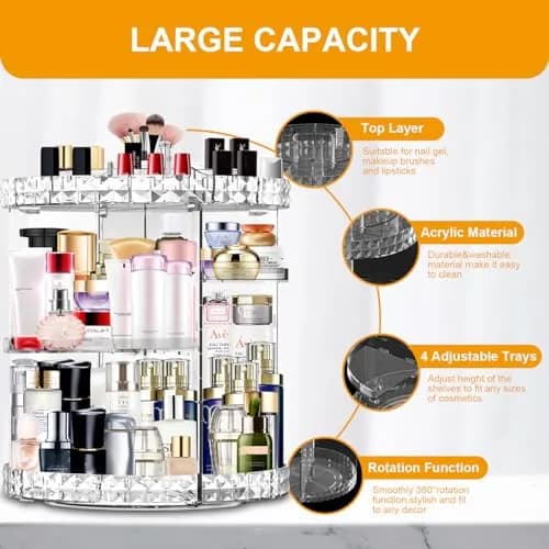 MISERWE 360 Rotating Makeup Organizer 4L (141 fl oz) Clear | Adjustable Layers for Cosmetics thumbnail 4