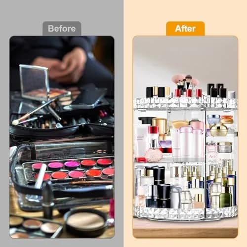 MISERWE 360 Rotating Makeup Organizer 4L (141 fl oz) Clear | Adjustable Layers for Cosmetics thumbnail 5