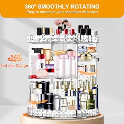 MISERWE 360 Rotating Makeup Organizer 4L (141 fl oz) Clear | Adjustable Layers for Cosmetics thumbnail 6
