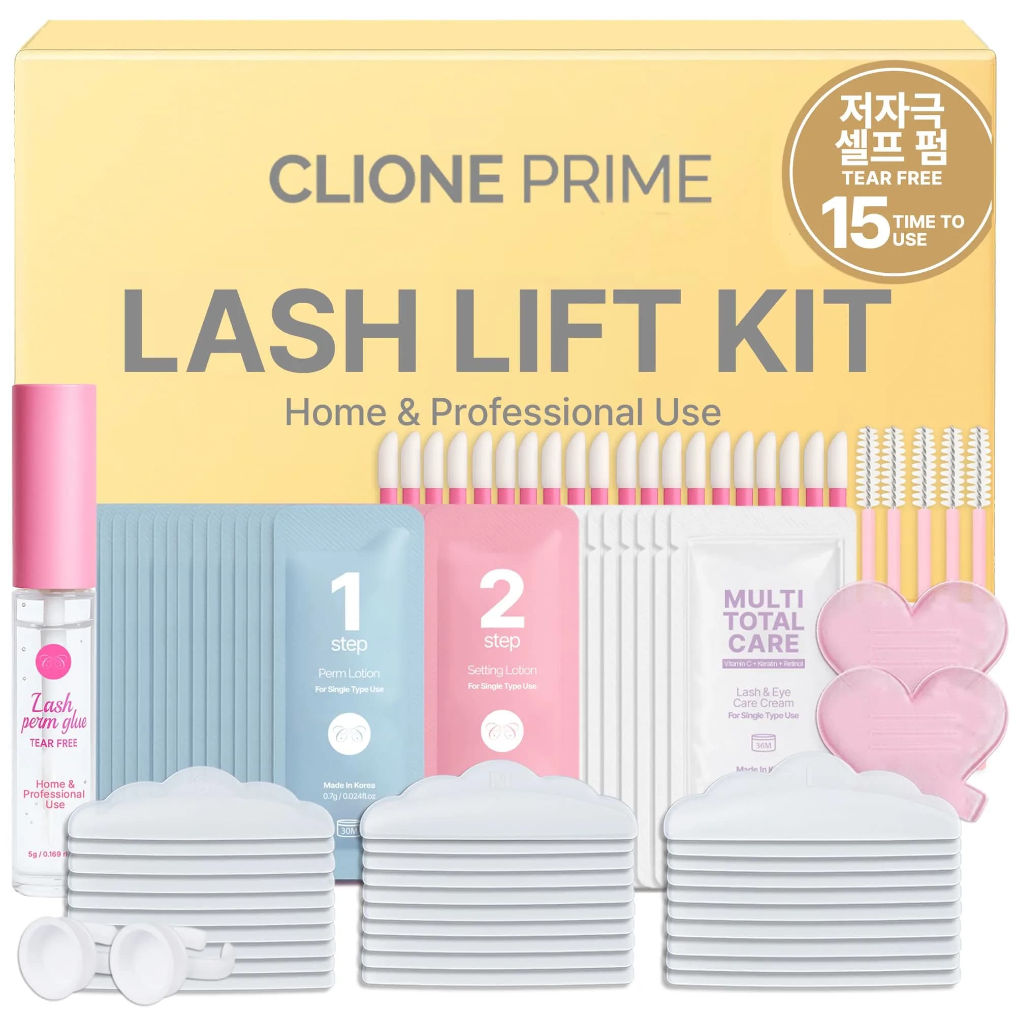 CLIONE PRIME Lash Lift Kit - Korean Cosmetic Product for Eyebrow Lamination & Eyelash Perming | 97 Piece Set