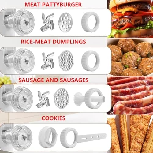 LHS Manual Meat Grinder White with Table Clamp & Sausage Stuffer | Multi-Function Kitchen Tool (3-in-1) thumbnail 3