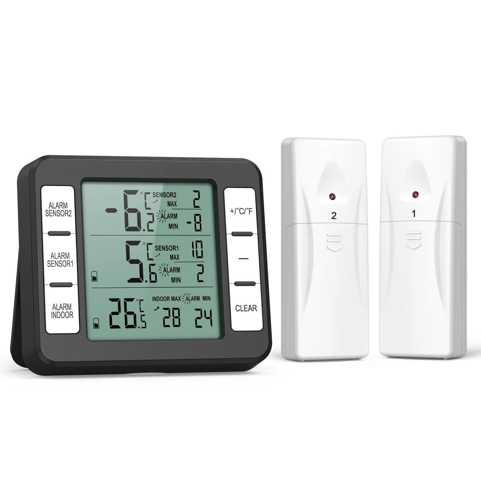 ORIA Wireless Refrigerator Thermometer with 2 Sensors | Indoor/Outdoor -40°C to 60°C — Black