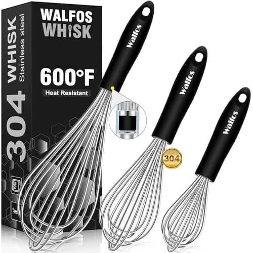 Walfos Stainless Steel Balloon Whisk Set (7"+9"+11") | 3-Piece Heavy Duty Egg Frother for Cooking thumbnail 1