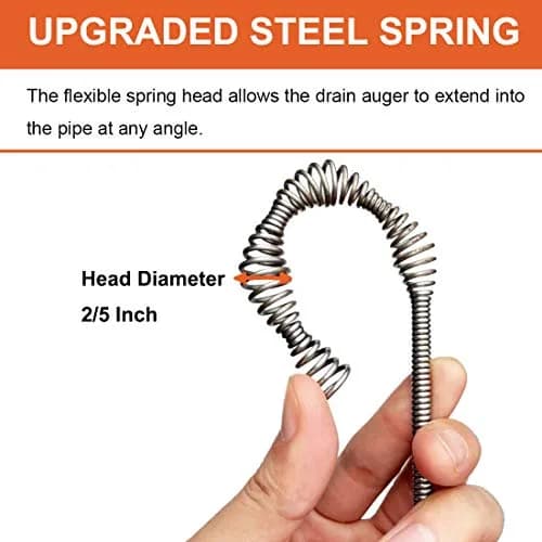 BACEYIOU Orange Drain Auger with Drill Adapter, 7.5m (25ft) Flexible Plumbing Snake | Clog Remover for Kitchen, Bathroom, Shower Sink thumbnail 5
