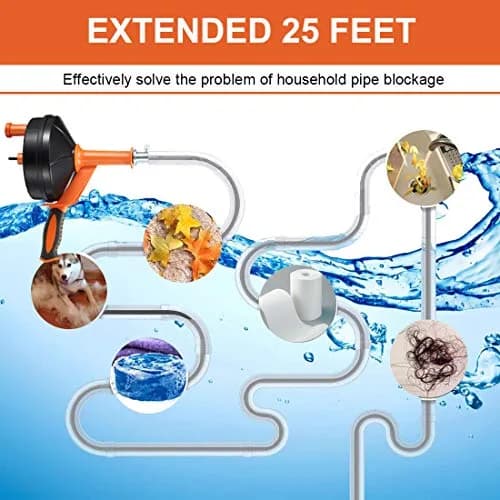 BACEYIOU Orange Drain Auger with Drill Adapter, 7.5m (25ft) Flexible Plumbing Snake | Clog Remover for Kitchen, Bathroom, Shower Sink thumbnail 8