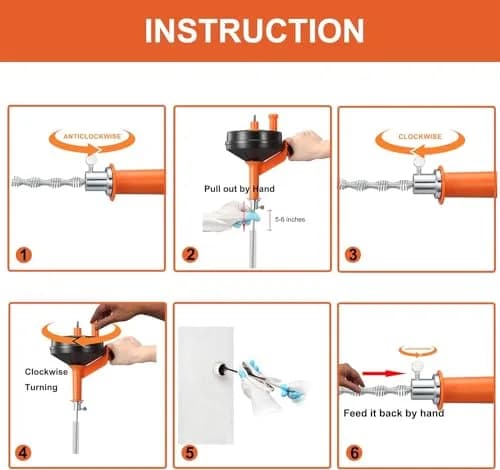 BACEYIOU Orange Drain Auger with Drill Adapter, 7.5m (25ft) Flexible Plumbing Snake | Clog Remover for Kitchen, Bathroom, Shower Sink thumbnail 3