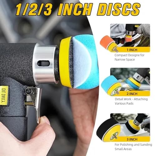 SI FANG 1'' 2'' 3'' Mini Random Orbital Air Sander Kit | 748g (1.65 lb) Pneumatic DA Polisher thumbnail 2