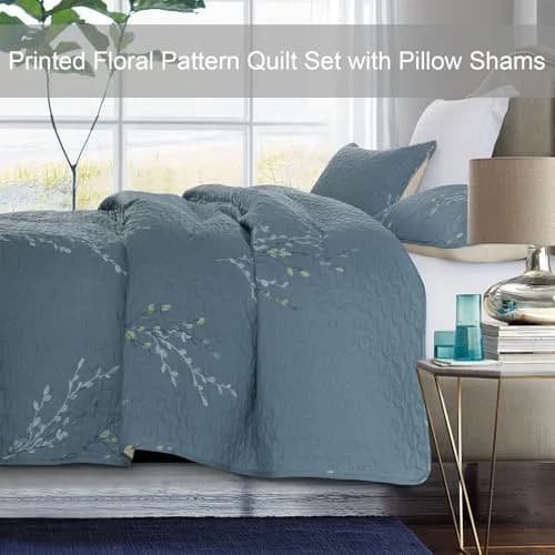 Exclusivo Mezcla Reversible Boho Quilts Queen Size Blue | All-Season Floral Microfiber Bedding thumbnail 2