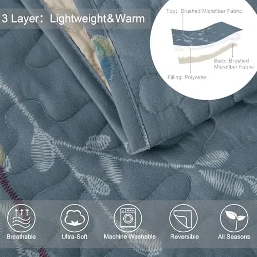 Exclusivo Mezcla Reversible Boho Quilts Queen Size Blue | All-Season Floral Microfiber Bedding thumbnail 3