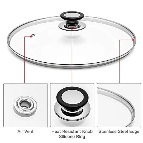 ELKKNOVE Glass Lid for Frying Pan, 26cm | Tempered Vented Clear Cover with Silicone Ring thumbnail 3