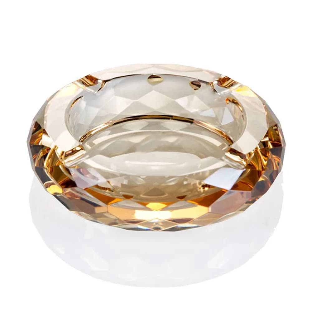 HOSTEESSCHOICE Gold Ashtray | Round Crystal Glass Cigar Holder for Home & Office
