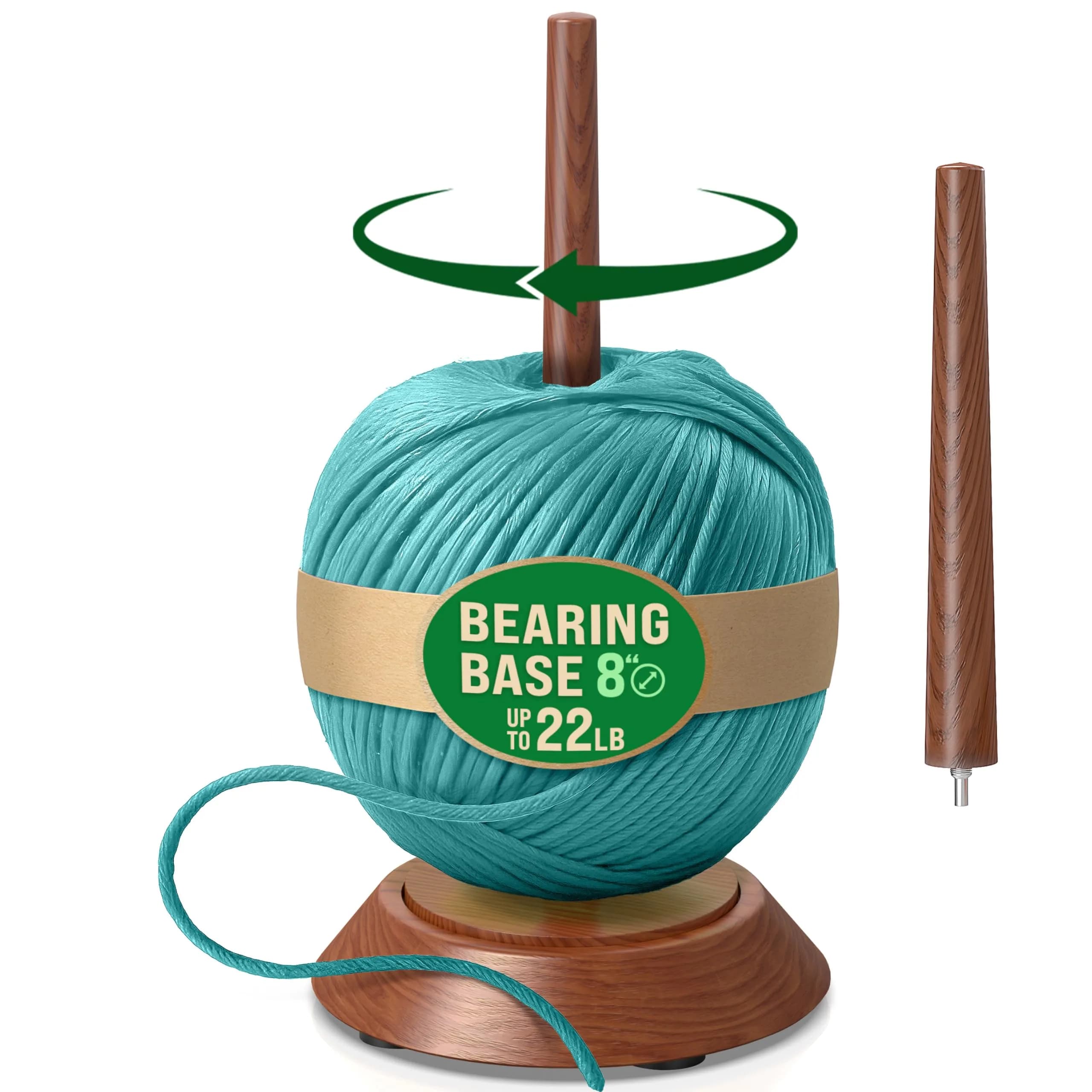 BarvA Yarn Holder Set 22 Lb Capacity with Extra Spindle | Smooth Bearing Spinner & Anti Slip Pads for Stability | European Wood Crochet Accessories & Fiber Crafts Pro Tools (Natural, X-Large) — Brown