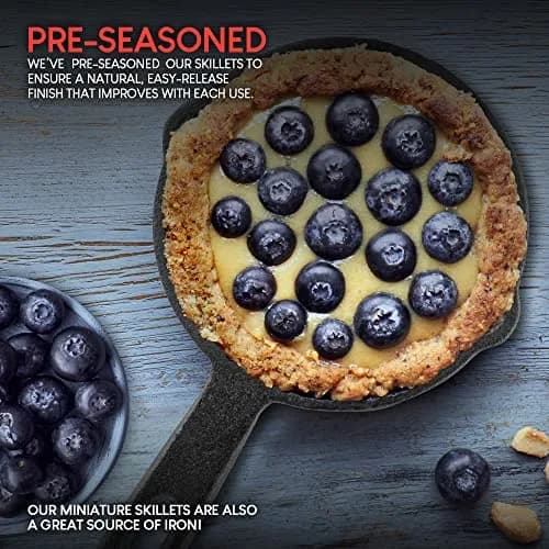 Modern Innovations Mini Cast Iron Skillet Set with Silicone Mitt (4 Count) - 3.5 Inch Pans | Pre-Seasoned for Eggs & Desserts thumbnail 4