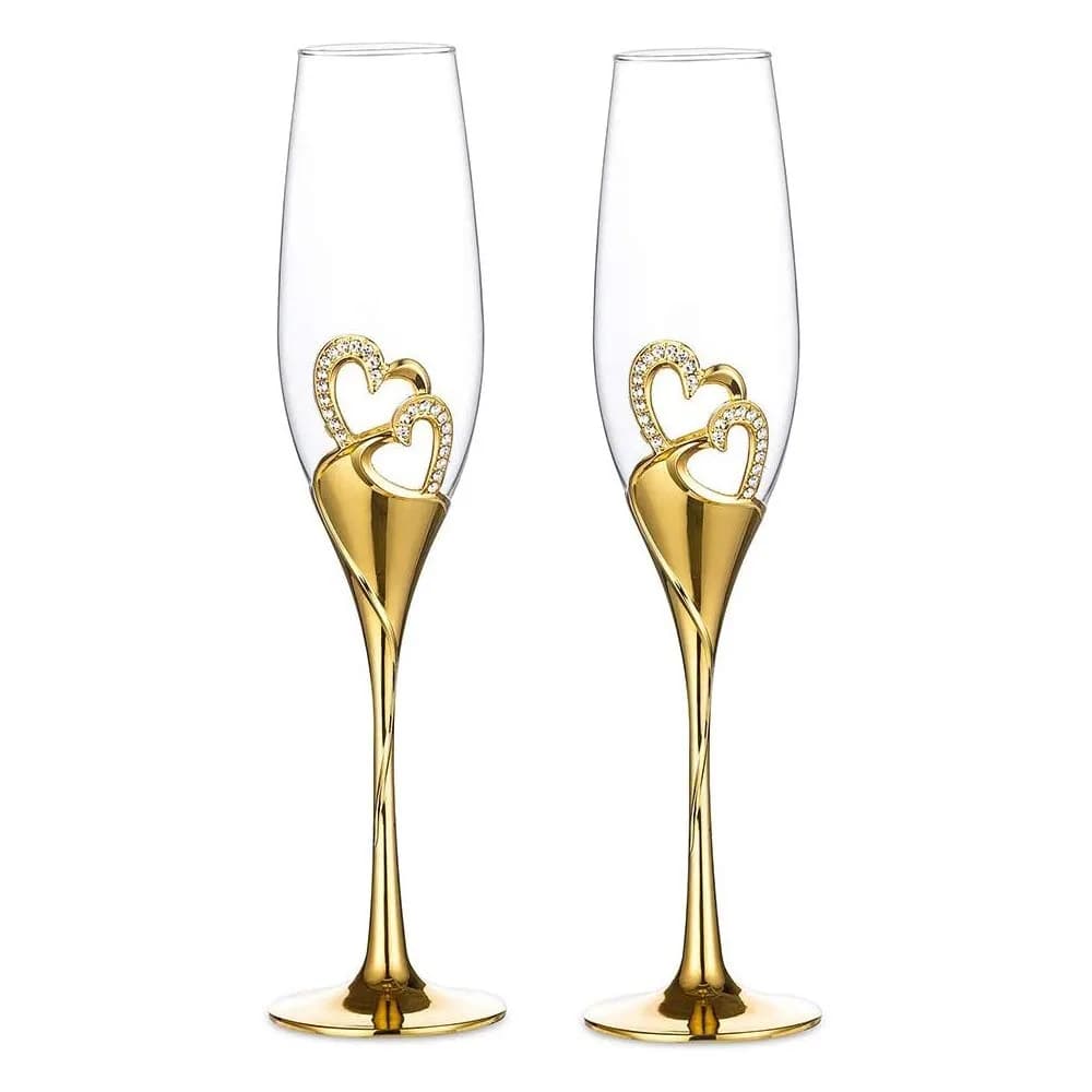 LANLONG Wedding Champagne Goblets 200ml | Heart-Rhinestone Glasses for Bride & Groom
