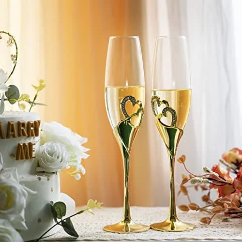 LANLONG Wedding Champagne Goblets 200ml | Heart-Rhinestone Glasses for Bride & Groom thumbnail 4
