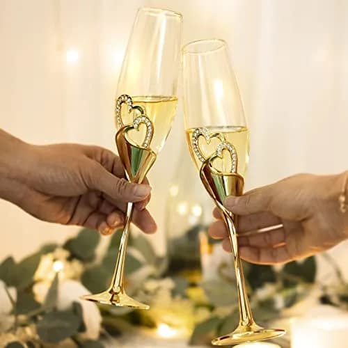 LANLONG Wedding Champagne Goblets 200ml | Heart-Rhinestone Glasses for Bride & Groom thumbnail 3
