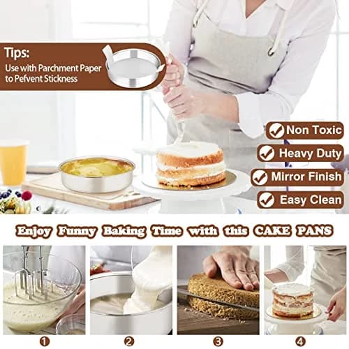 P&P CHEF 6 Inch Round Cake Pan Set of 3 | Stainless Steel Bakeware for Home & Kitchen thumbnail 4