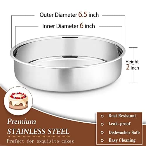 P&P CHEF 6 Inch Round Cake Pan Set of 3 | Stainless Steel Bakeware for Home & Kitchen thumbnail 2