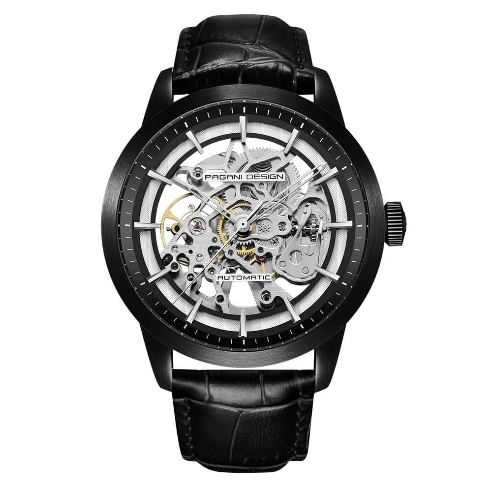 PAGANI DESIGN Automatic Men's Watch Skeleton Mechanical Wrist Watch 43mm (Full Black 1638) — full black 1638