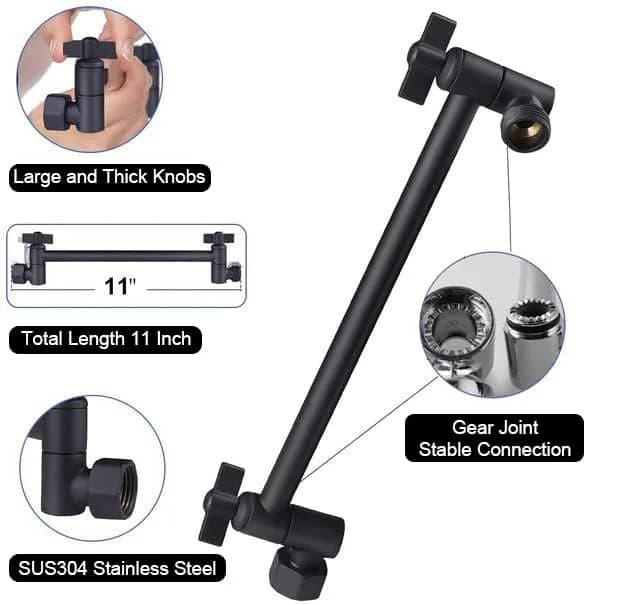 NearMoon Adjustable Shower Arm Extension with Universal Connection, 11 Inch (28 cm), Matte Black | Solid 304 Stainless Steel thumbnail 2