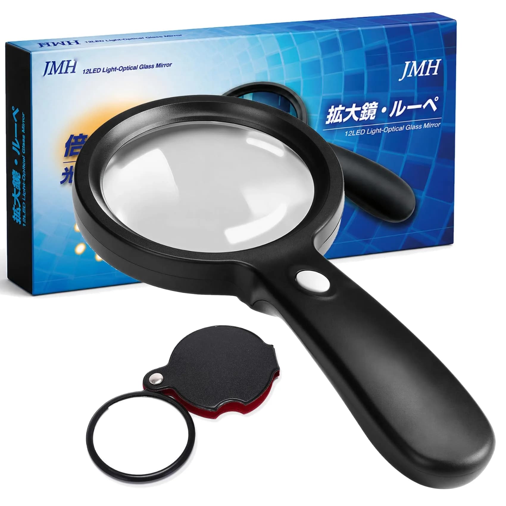 JMH Magnifying Glass with Light 3X Magnification 10.9cm (4.3in) Lens | Optical Glass for Seniors and Low Vision - main product image