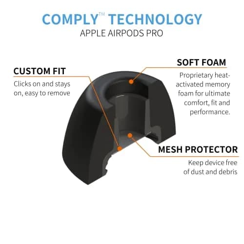 Comply Memory Foam Replacement Ear Tips for Apple AirPods Pro 1 & 2, Black, Large (3 Pairs) | Ultimate Comfort & Secure Fit thumbnail 6