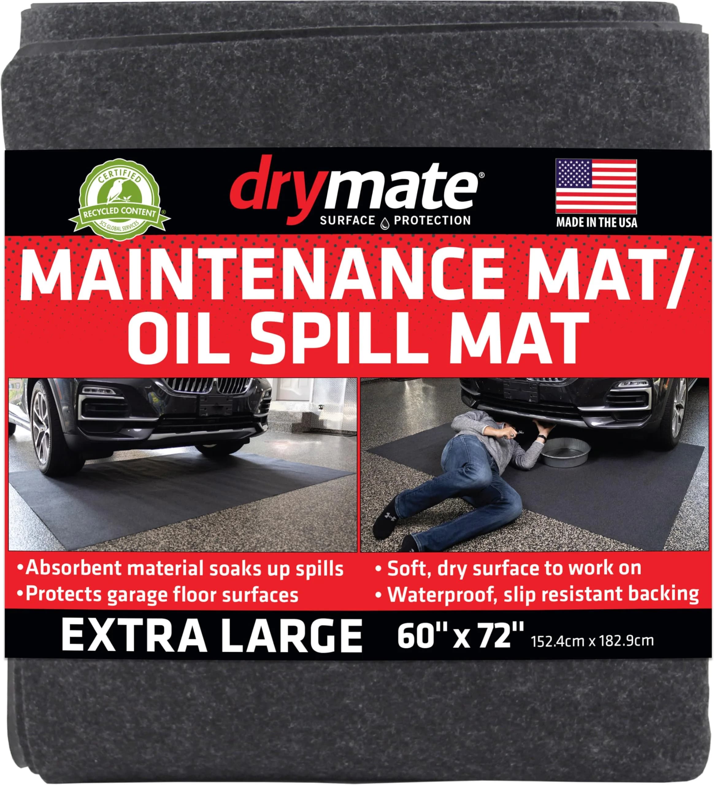 Drymate XL Oil Spill Mat 91cm x 150cm (36" x 59") | Premium Absorbent Garage Floor Protection — Charcoal / 5' x 6' (Rectangular)