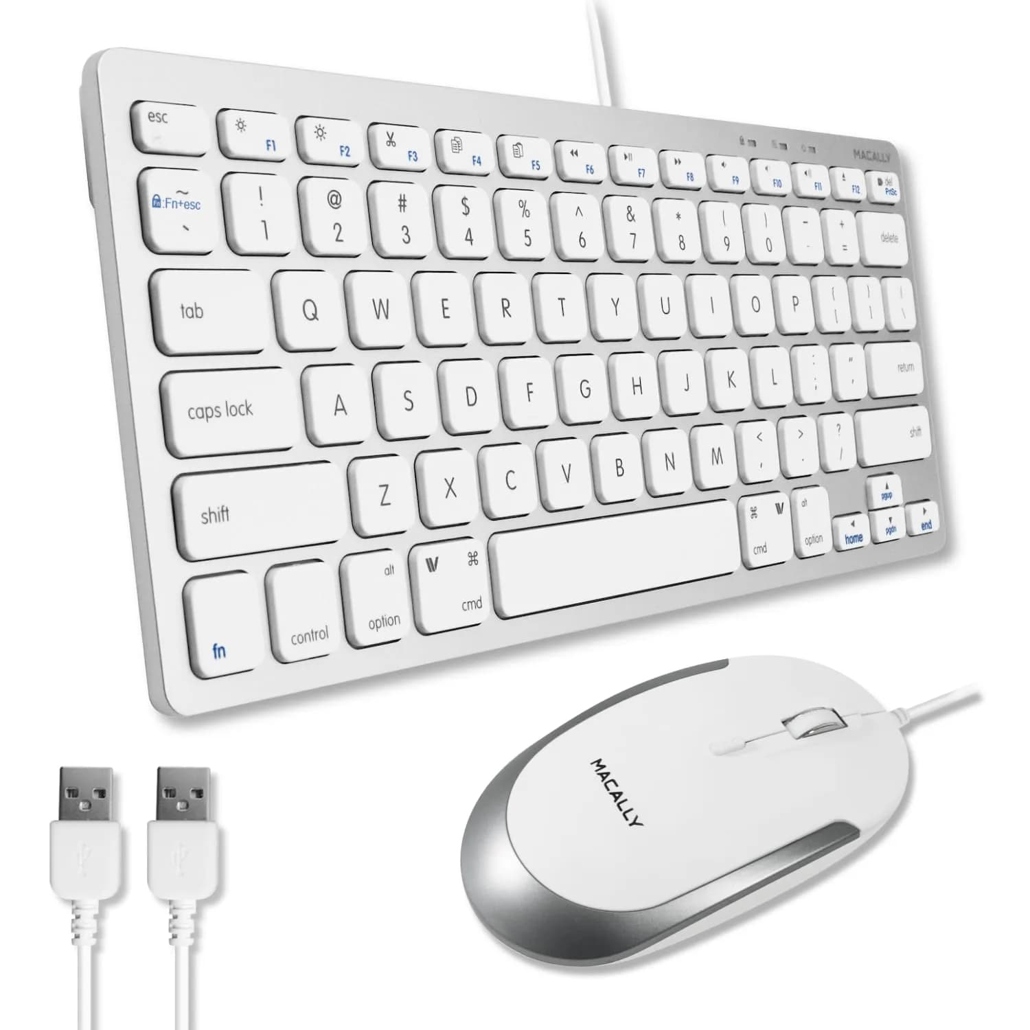 Macally SLIMKEYCACOMBO USB Wired Keyboard and Mouse Combo for Mac and PC - 78-Key Compact Keyboard & 2400 DPI Mouse | Silver - main product image