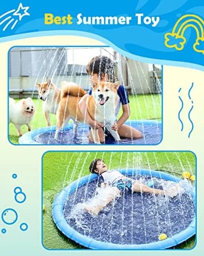 Peteast Dog Pool, Anti-Slip Splash Pad for Dogs, 67 in, Blue | Large Water Play Mat for Dogs & Kids thumbnail 8