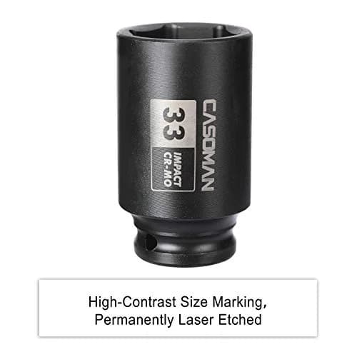 CASOMAN 1/2" Drive x 33 mm Deep 6 PT Impact Socket | CR-MO, 1/2-inch Drive 6 Point Axle Nut Socket for Easy Removal of Axle Shaft Nuts (33MM) thumbnail 6