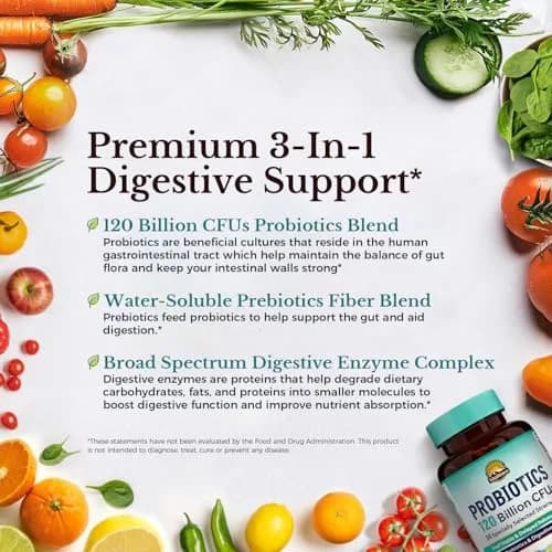 Vitalitown Probiotics 120 Billion CFUs | 36 Strains, with Prebiotics & Digestive Enzymes for Men Women | Shelf Stable | Digestive & Immune Support | Vegan, Non-GMO | 30 Delayed Release Veg Caps thumbnail 3