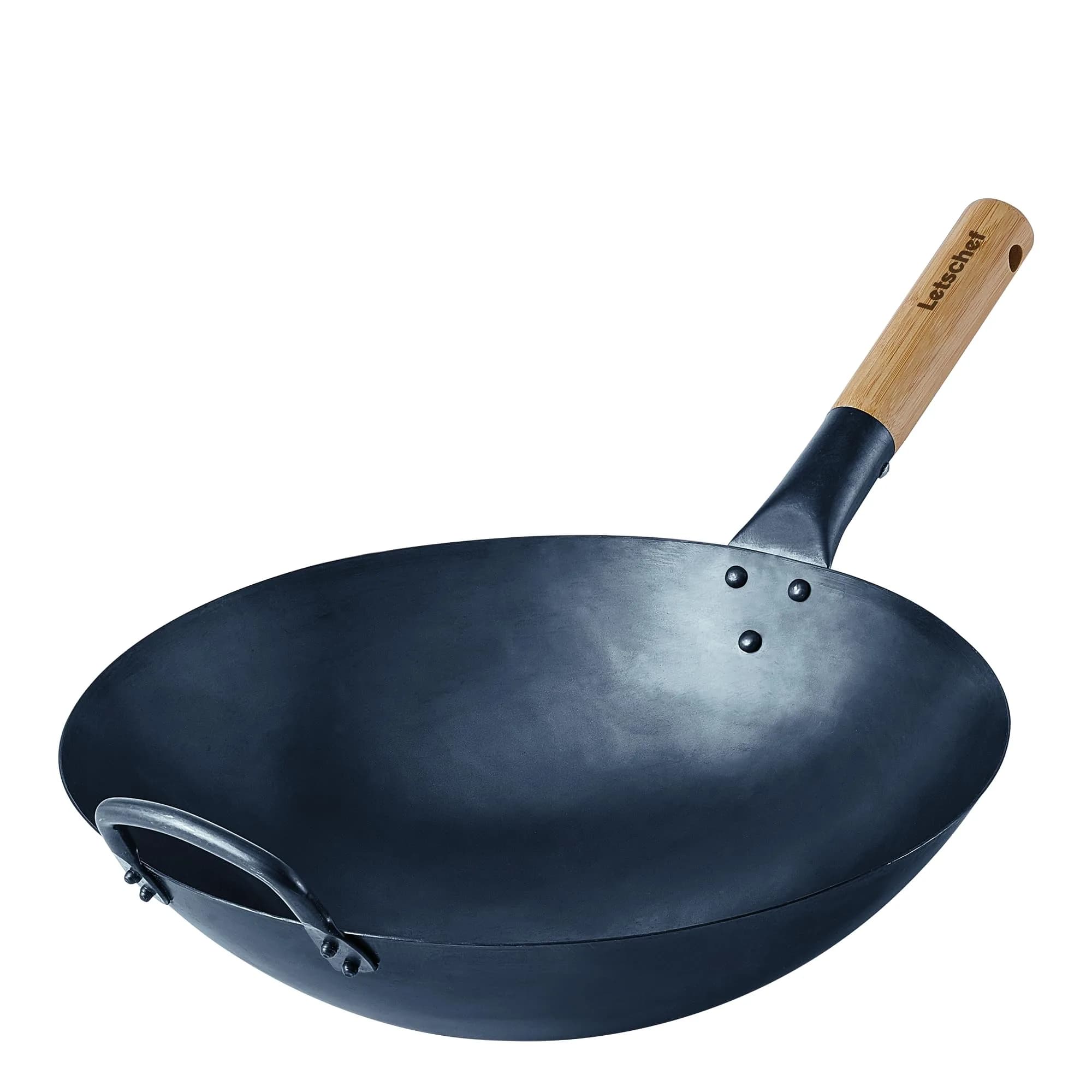 Letschef 14 inch Carbon Steel Wok with Round Bottom-Free Chemical cookware for Gas Stoves - main product image