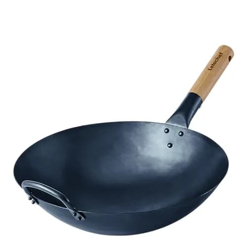 Letschef 14 inch Carbon Steel Wok with Round Bottom-Free Chemical cookware for Gas Stoves thumbnail 1