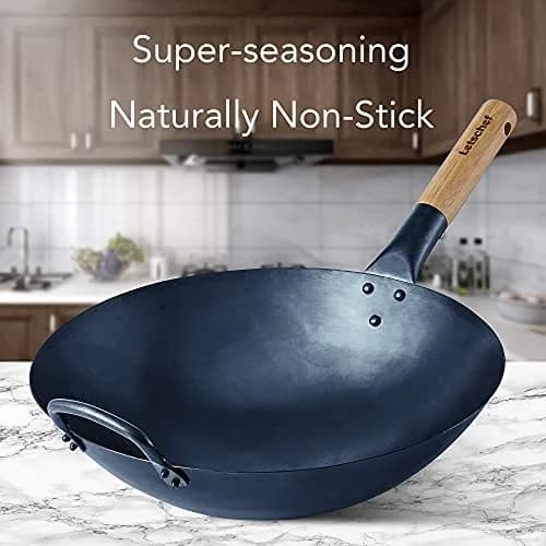 Letschef 14 inch Carbon Steel Wok with Round Bottom-Free Chemical cookware for Gas Stoves thumbnail 5