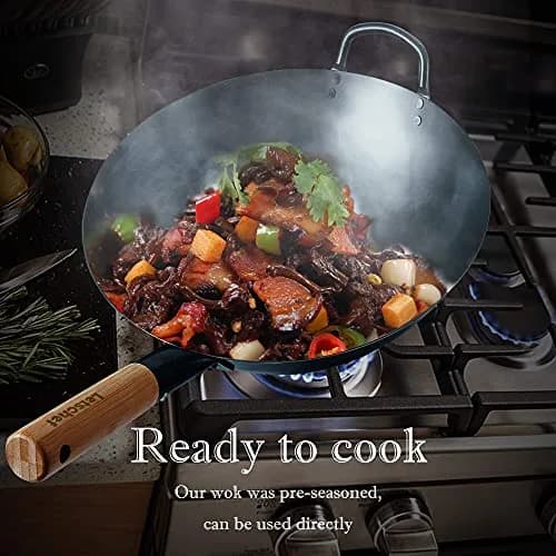 Letschef 14 inch Carbon Steel Wok with Round Bottom-Free Chemical cookware for Gas Stoves thumbnail 6