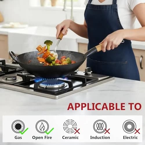 Letschef 14 inch Carbon Steel Wok with Round Bottom-Free Chemical cookware for Gas Stoves thumbnail 3