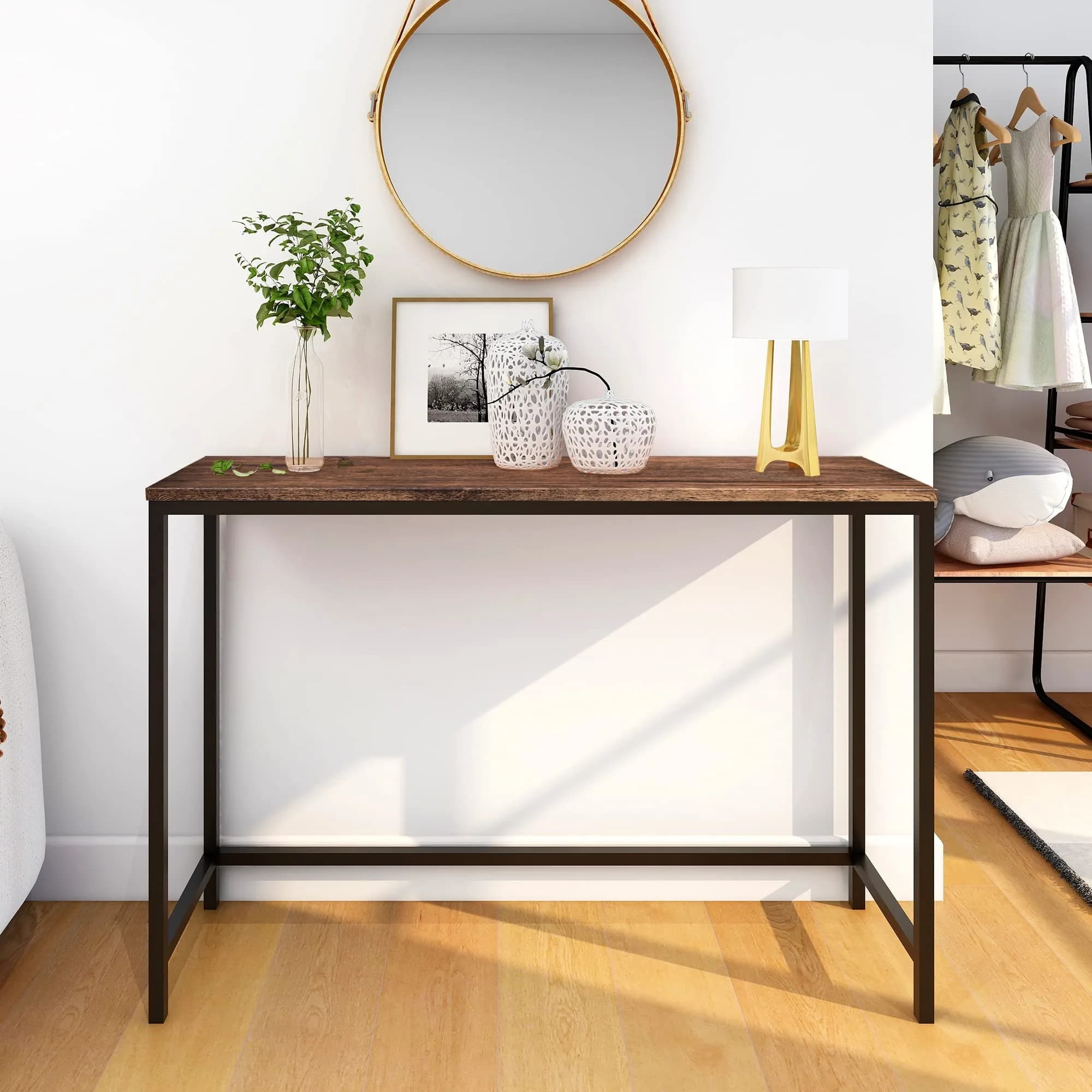 HOMERECOMMEND Console Table for Entryway Narrow Sofa Tables, Rustic Brown 105.5cm (41.54") | Sturdy Metal Frame & Wood Top - main product image
