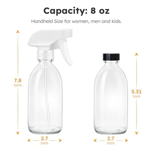 Tecohouse Glass Spray Bottles 8oz | Eco-Friendly Reusable Clear Glass Spray Bottles thumbnail 4