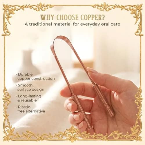 MasterMedi Copper Tongue Scraper Set of 2 with Travel Case | Ayurvedic Oral Care for Fresh Breath thumbnail 4