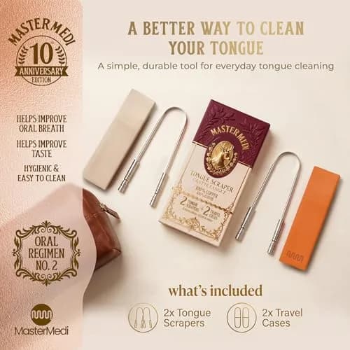 MasterMedi Copper Tongue Scraper Set of 2 with Travel Case | Ayurvedic Oral Care for Fresh Breath thumbnail 6