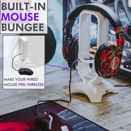 Tilted Nation Gaming Headphone Stand | RGB Headset Stand White | Headset Holder for Desk with Mouse Bungee and USB Hub | The Ultimate Gaming Accessories for Gamers for PS5, Xbox, PC - White thumbnail 6