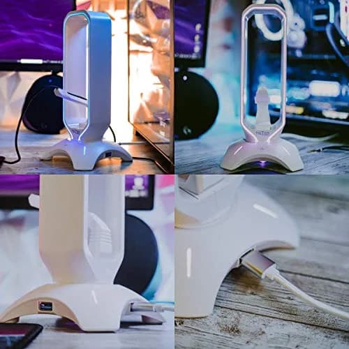 Tilted Nation Gaming Headphone Stand | RGB Headset Stand White | Headset Holder for Desk with Mouse Bungee and USB Hub | The Ultimate Gaming Accessories for Gamers for PS5, Xbox, PC - White thumbnail 7