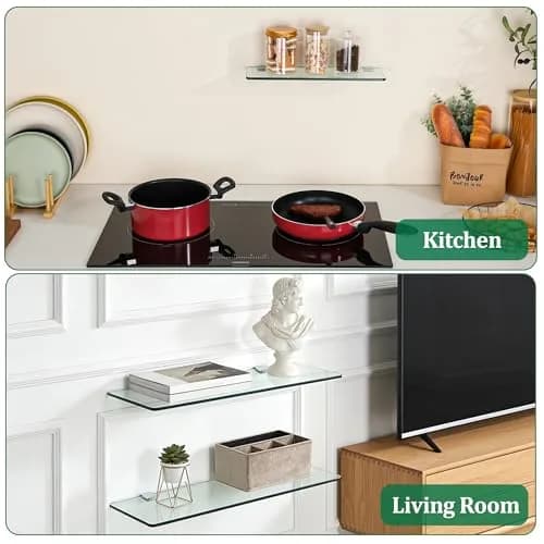 SAYAYO Glass Shelf Brackets Adjustable for 6-12 mm Wood/Glass Shelf | Durable Polished Chrome thumbnail 6
